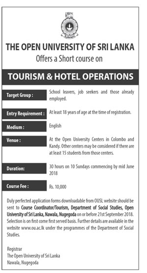 Short Course on Tourism & Hotel Operations - The Open University of Sri Lanka